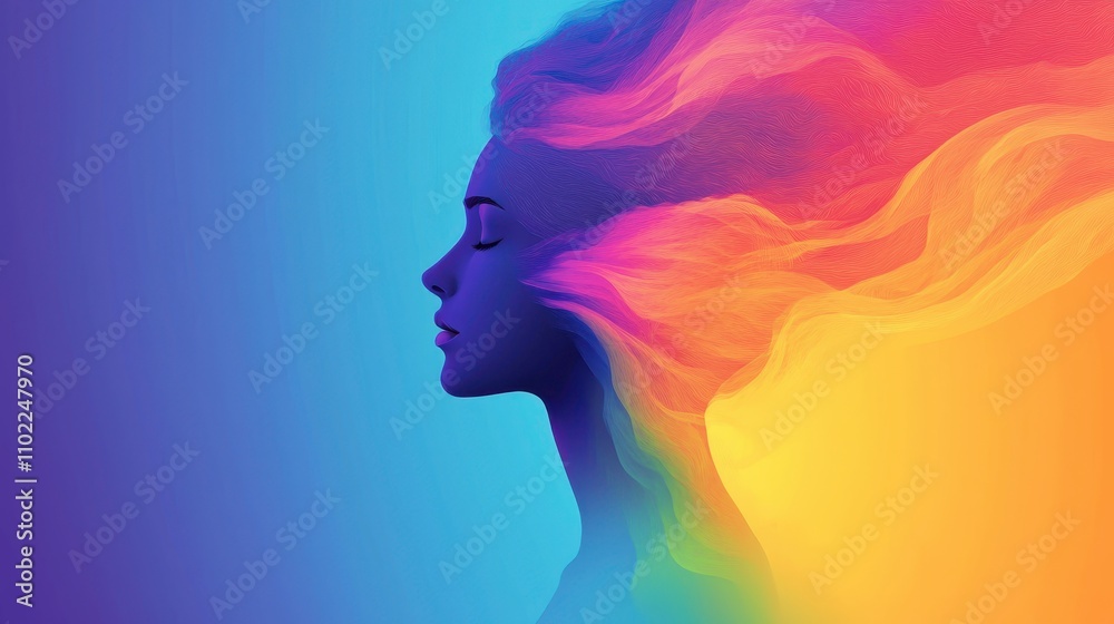 Artistic Profile of a Woman with Flowing Hair and Soft Colors Artistic Profile of a Woman with Flowing Hair and Soft Colors