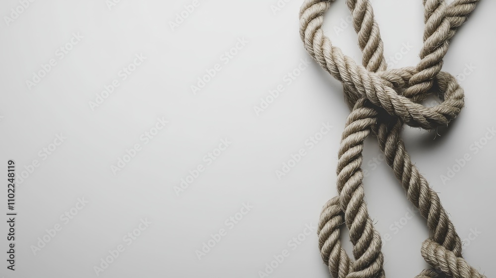 a white rope with a knot tied in it against a white background a white rope with a knot tied in it against a white background