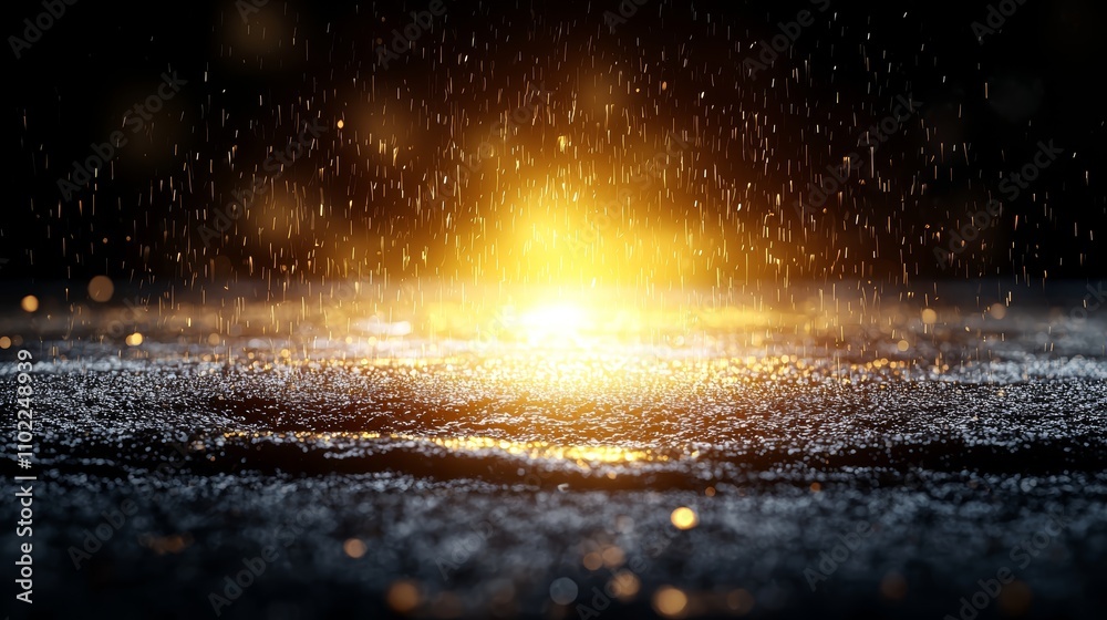  a beautiful sunset with the sun shining brightly in the sky, illuminating the road below with its warm, golden light The background is a deep black, creating a stu