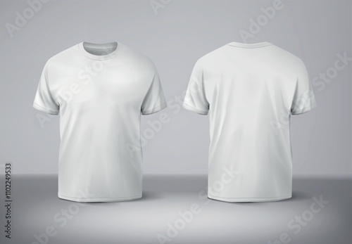 Blank white t-shirt mockup front and back. Plain cotton t-shirt mockup. Empty casual clothes