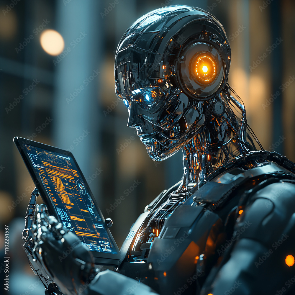 Fototapeta premium Humanoid Robot Collaborating in a Futuristic Office