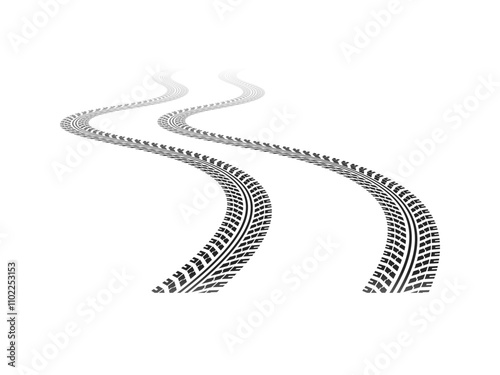 Tire track black grunge illustration. Car tires trace on asphalt