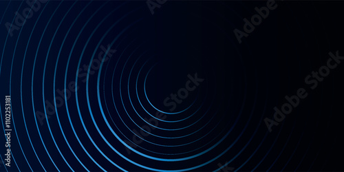 Blue abstract background with glowing circles. Swirl circular lines pattern. Geometric spiral. Twirl element. Modern graphic design. Futuristic technology concept.