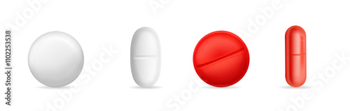 Pills vector realistic collection. Pill and capsule medical illustration.