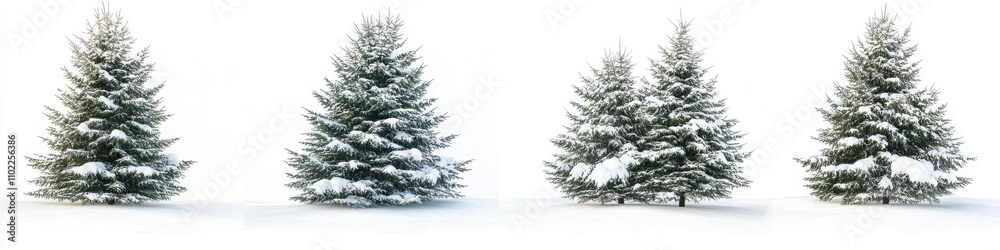 Fototapeta premium Collection of christmas Trees with Snow isolated on transparent or white background