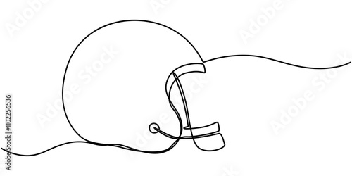 American football helmet and ball continuous line drawing element isolated on white background for decorative element. Vector illustration of gridiron in trendy outline style, Single continuous line