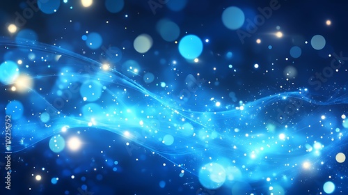 Blue light lines and illuminated particles create a dynamic illusion of speed and movement in abstract design