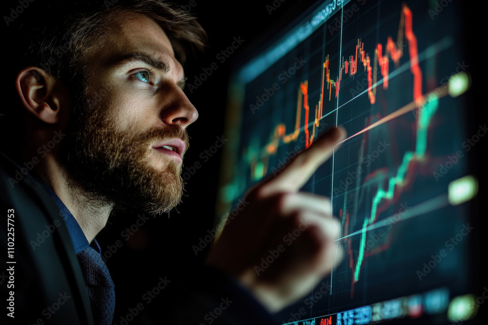 Trader Analyzing Stock Market Trends on Screen Trader Analyzing Stock Market Trends on Screen