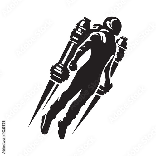  Figure flying a jetpack silhouette vector art black color design and solid white background