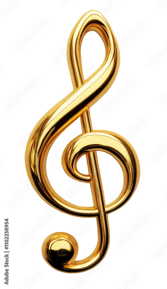 Golden treble clef isolated on white and transparent background. PNG. Golden treble clef isolated on white and transparent background. PNG.