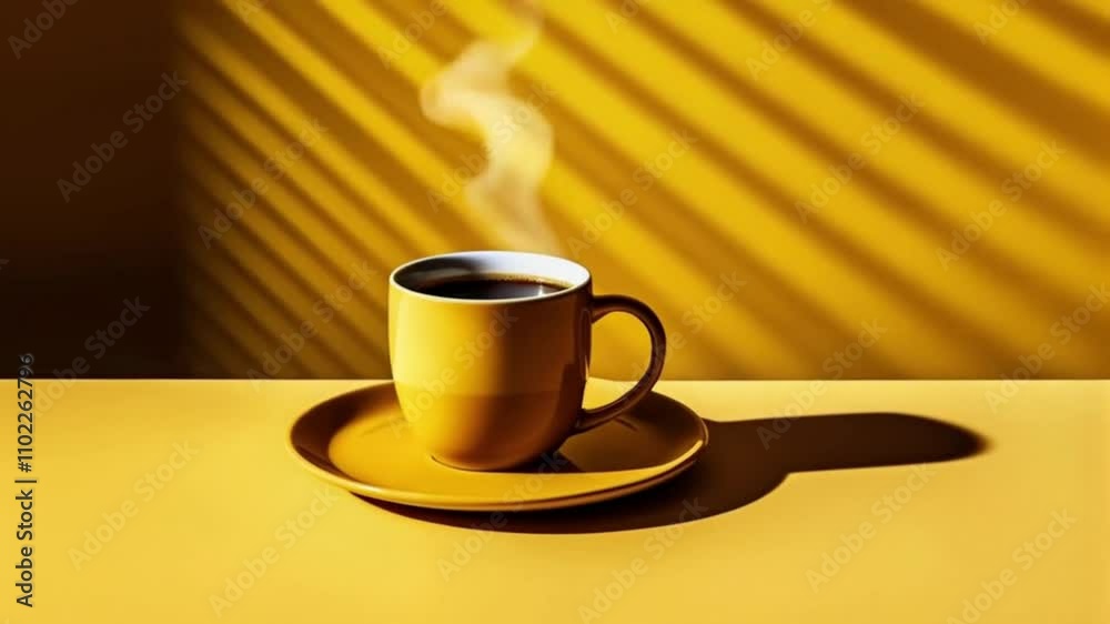 Minimalist animation of steaming coffee on red background 