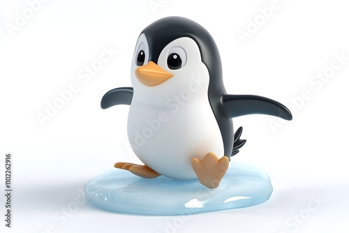 A cute cartoon penguin waddles through the snowy Antarctic landscape