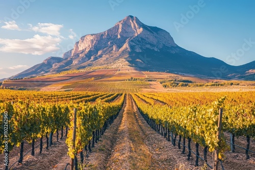 La Rioja Vineyards: Autumn Landscape with San Lorenzo Mountain in Spanish Countryside