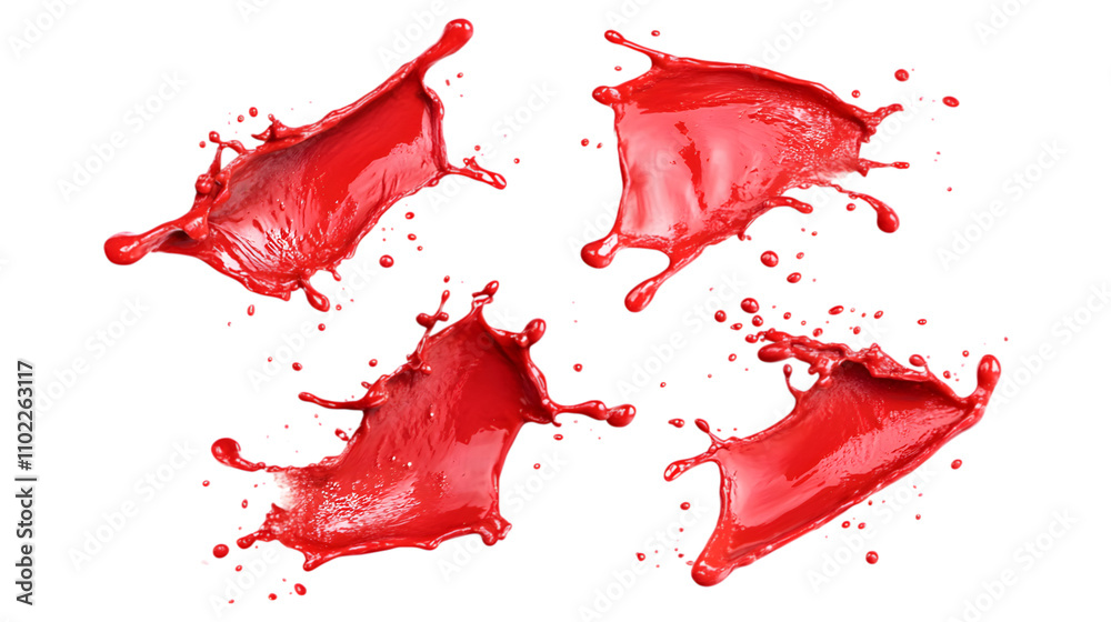 Set of red liquid splashes and drops isolated on a transparent background. Set of red liquid splashes and drops isolated on a transparent background.