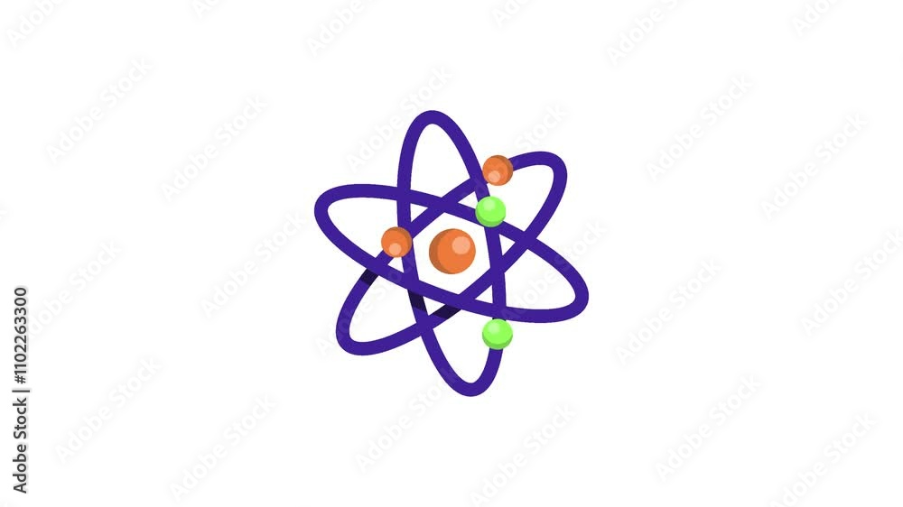 3d cartoon loop animation atom model nuclear energy icon illustration orbit spin element isolated on transparent alpha channel background.
