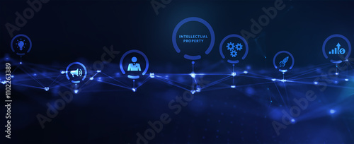 Business, technology, internet and network concept. Virtual screen of the future and sees the inscription: Intellectual property. 3d illustration