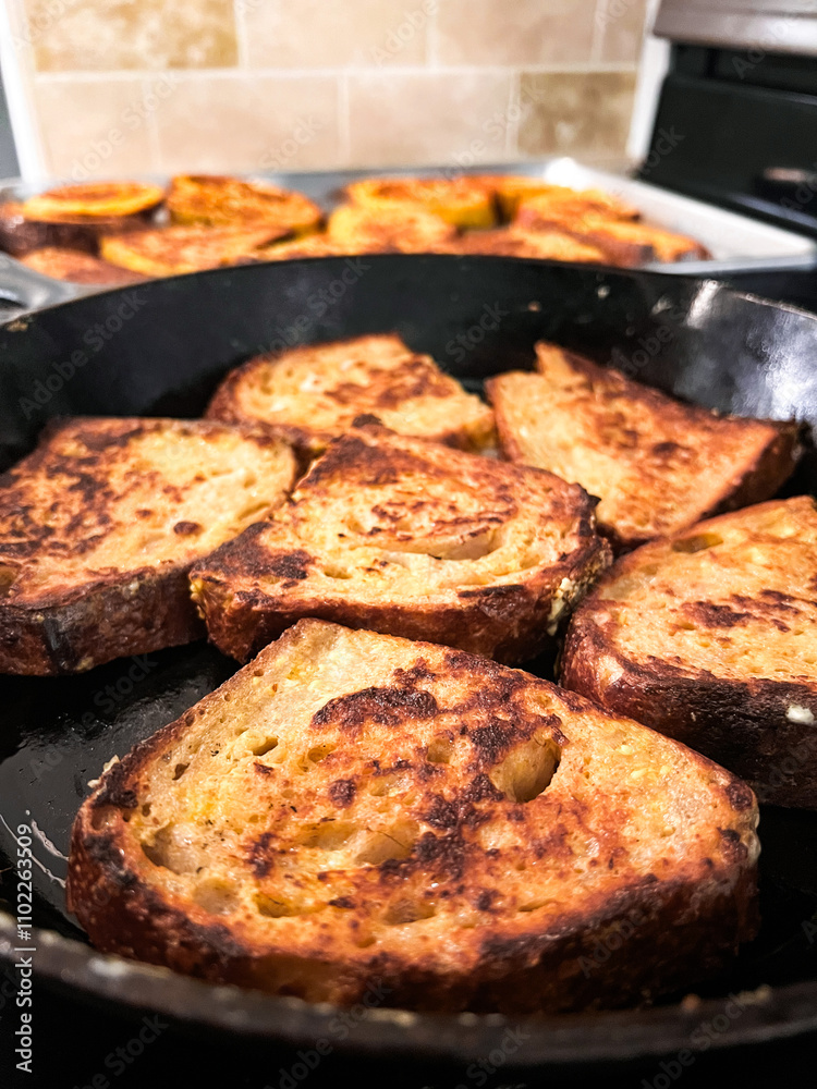 Rustic French Toast Cooking in Skillet Rustic French Toast Cooking in Skillet