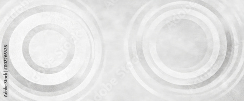 White abstract background with white circle rings in faded distressed vintage grunge texture design, old geometric pattern paper in modern art design
