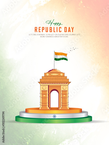 Happy Republic day creative concept. 26 January Indian Republic Day Celebration Background. Greeting card, 3d vector illustration.