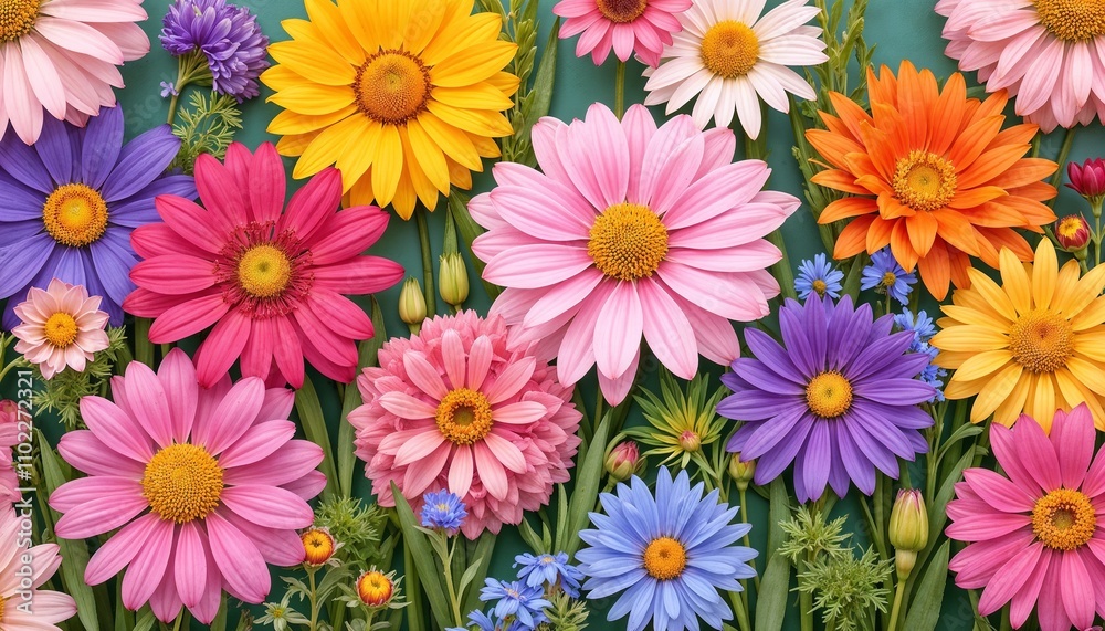Colorful Spring Flowers in a Lush Garden Background Colorful Spring Flowers in a Lush Garden Background