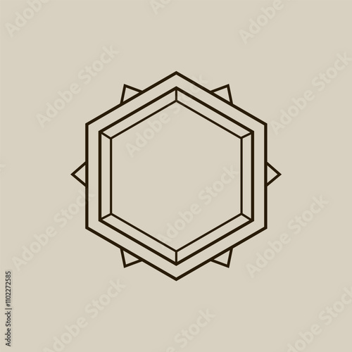 Hexagon with mystical symbols, sacred lines, and paranormal elements, combining ancient alchemy and spiritual aesthetics.