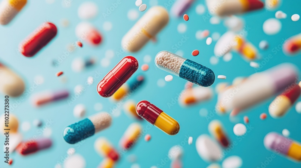 Colorful Pills and Capsules in Motion Colorful Pills and Capsules in Motion