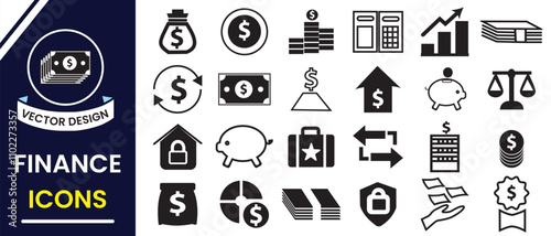 Finance, Money icons, vector set. Income Tax, Finance and business icon, vector set design.  
Investment and banking service icon design.  Money, Finance, Payment, Business, Vector Illustration.