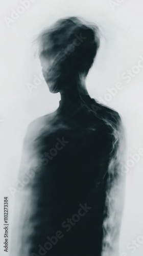 PTSD leaves invisible scars, affecting everyday life. Illustrate a person haunted by past experiences in a fragmented, blurry scene.