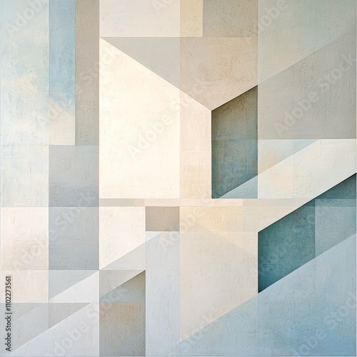 Abstract Geometric Painting with Blue and Beige Tones, Modern Art Wall Decor