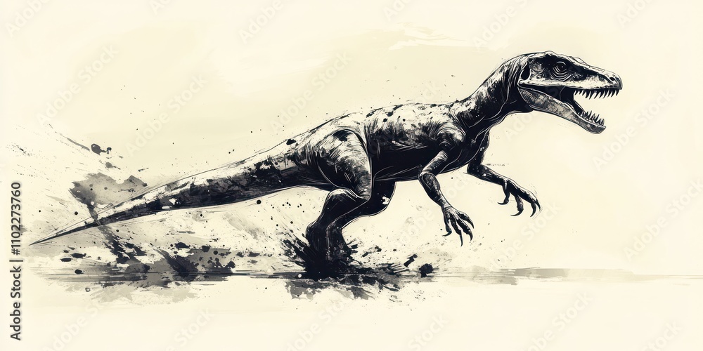 Velociraptor Running Through Water Ink Splash Art Velociraptor Running Through Water Ink Splash Art