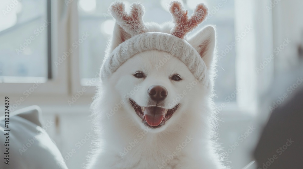 happy samoyed in a deer hat in the living room,new year,funny dog
happy samoyed in a deer hat in the living room,new year,funny dog