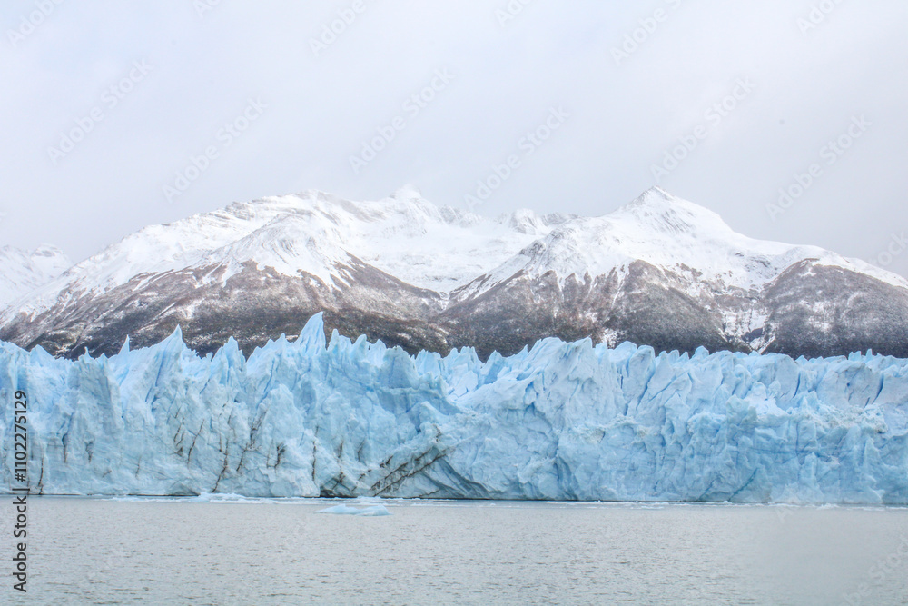 Fototapeta premium Province of Santa Cruz, Argentina - April 1, 2024: The Perito Moreno Glacier, an Ice Giant at the End of the World, is located in the southern sector of Los Glaciares National Park. 