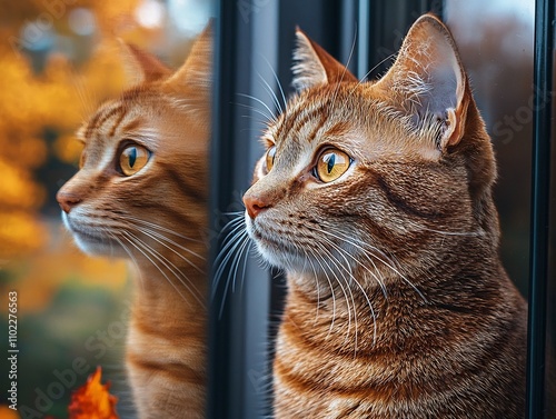 Curious Cat Reflecting on Its Identity and Reality in a Mirror photo