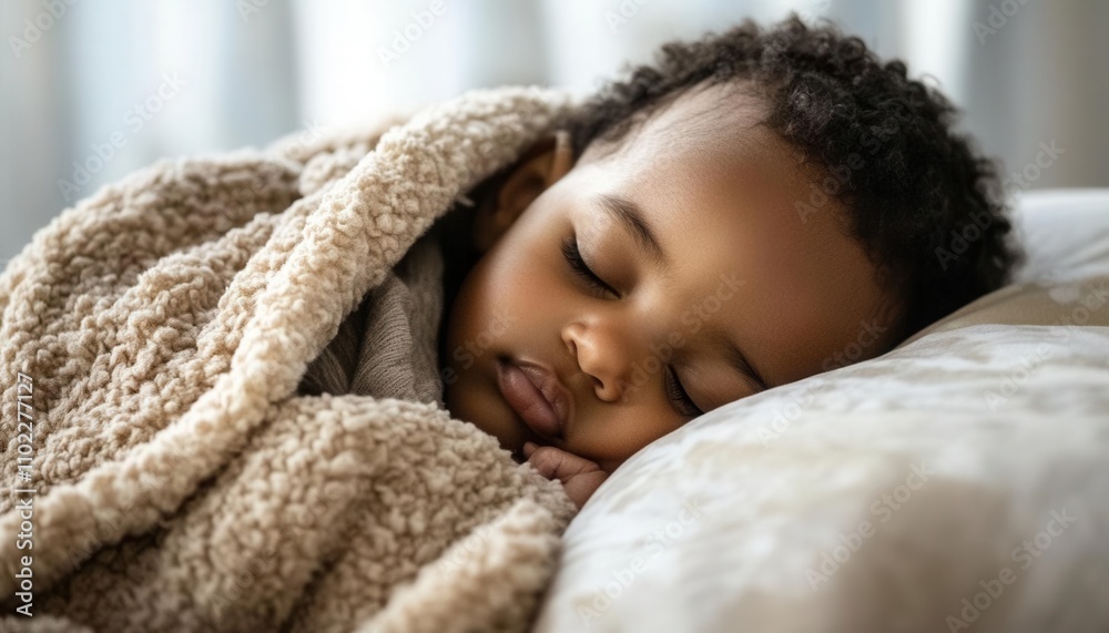 A baby sleeping peacefully, wrapped in a soft blanket A baby sleeping peacefully, wrapped in a soft blanket