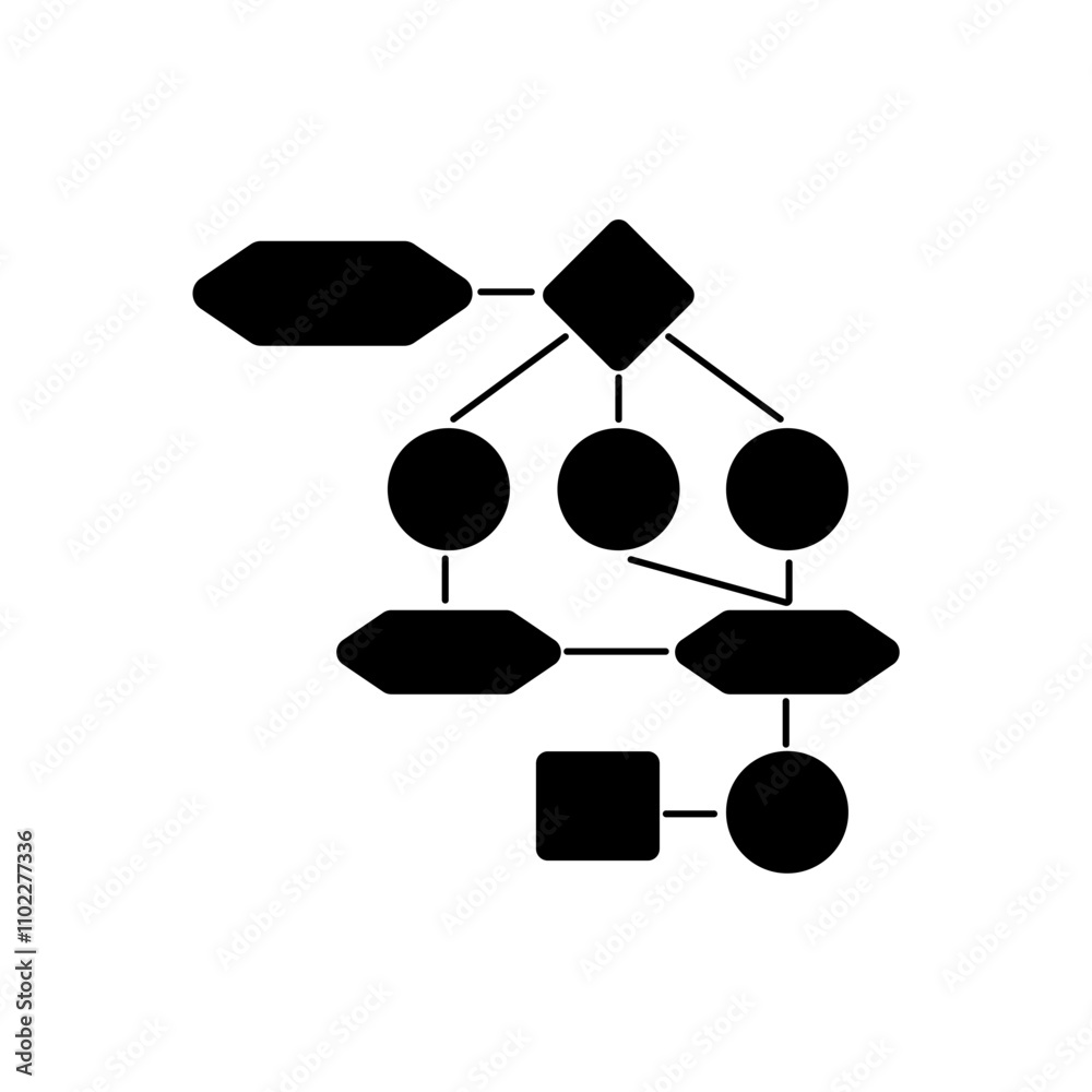Simple flowchart in black, designed to illustrate workflow, strategic ...