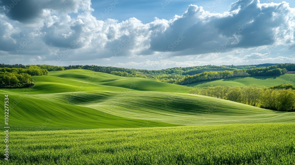 Lush green hills under a cloudy sky. Lush green hills under a cloudy sky.