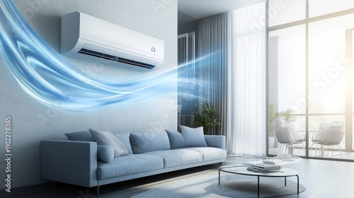 Energy efficient air conditioner with fresh natural in a modern living room
 photo