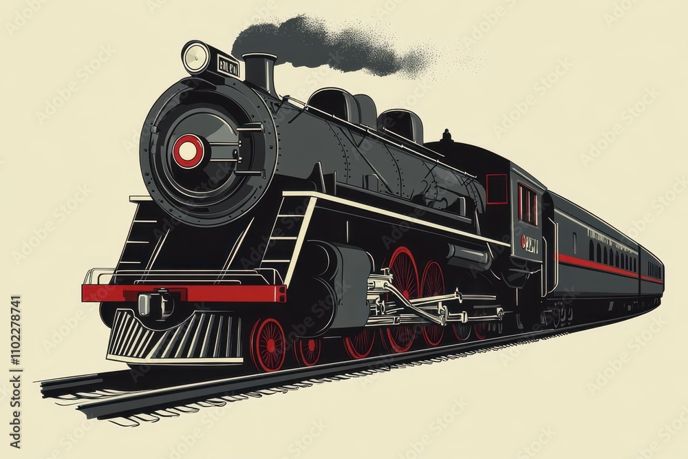 Obraz premium Historic steam locomotive travels on railway tracks through a vintage landscape enhancing nostalgia