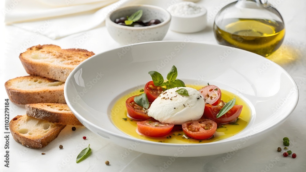 Plate of zacuscă served with olive oil, basil, and crusty bread. Plate of zacuscă served with olive oil, basil, and crusty bread.