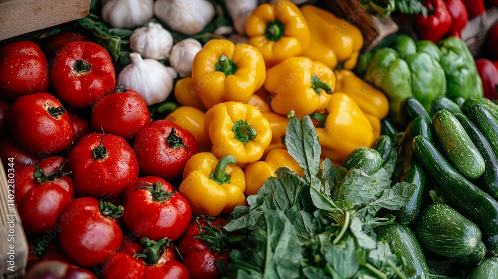 Fresh vegetables on display at a market stall Fresh vegetables on display at a market stall