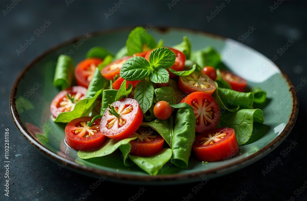 Vegetable salad on dark background, food photo for restaurant. AI Generative Vegetable salad on dark background, food photo for restaurant. AI Generative