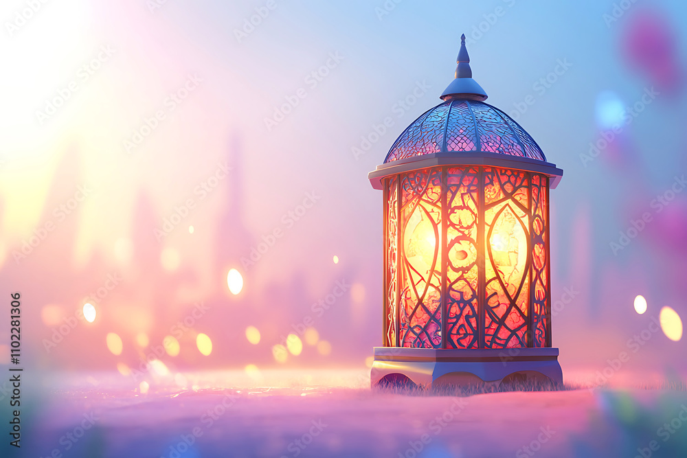 Fototapeta premium Islamic ramadan kareem celebration lantern with beautiful bokeh lights in the background.