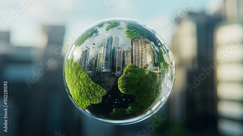 Green Planet Earth with Moss and Buildings - AI generated illustration