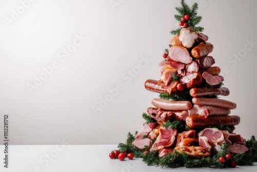 Christmas tree made from sausage and meat products