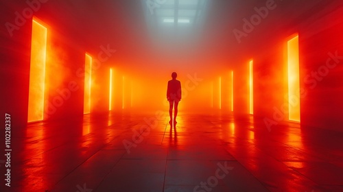 Glowing Corridor of Choices Symbolic Image of Curiosity and Doubt About Life s Paths