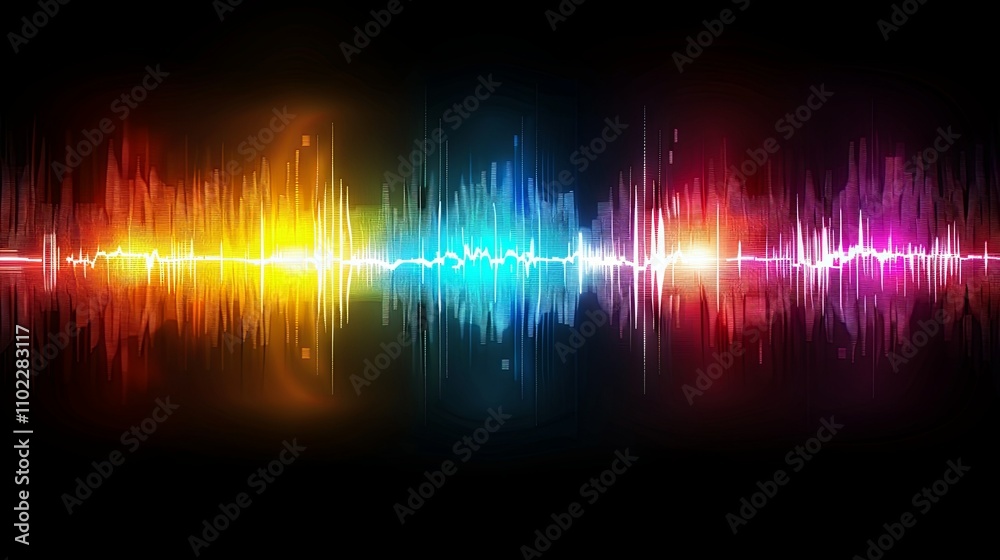 Vibrant Rainbow Sound Wave Visualization, Abstract Audio Spectrum Display Vibrant Rainbow Sound Wave Visualization, Abstract Audio Spectrum Display