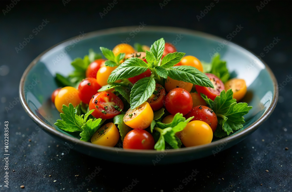 Vegetable salad on dark background, food photo for restaurant. AI Generative Vegetable salad on dark background, food photo for restaurant. AI Generative
