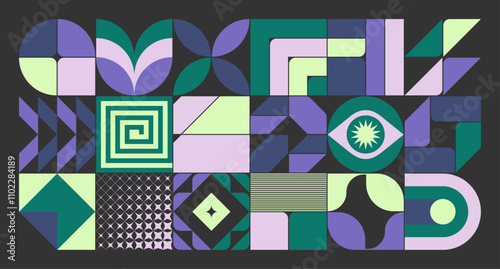 Abstract geometric vector shapes and architectural forms, Set of various brutalist and modernist elements