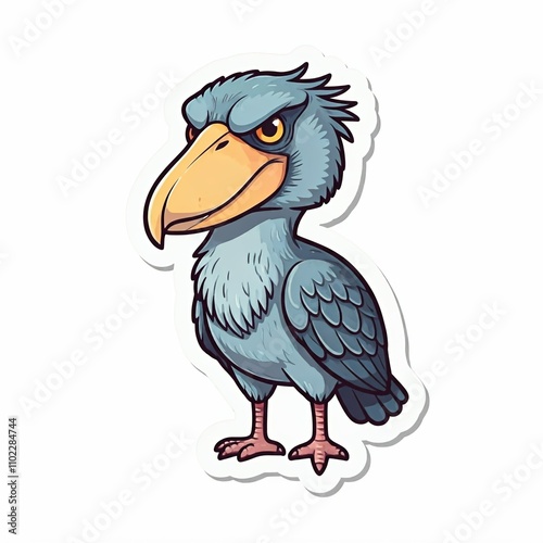 cute chibi illustration of a Shoebill Bird animal, designed in sticker style