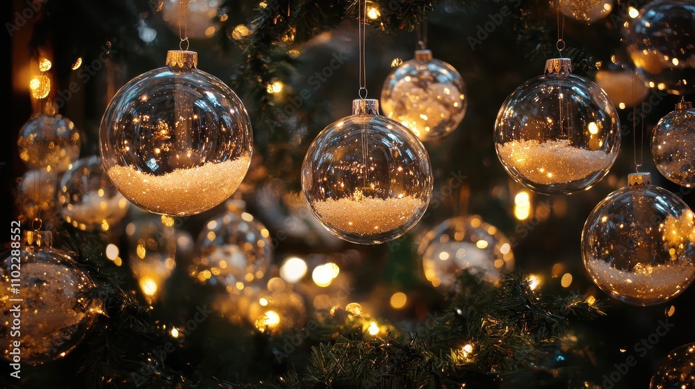 Glowing Christmas Tree with Elegant Glass Ornaments Glowing Christmas Tree with Elegant Glass Ornaments